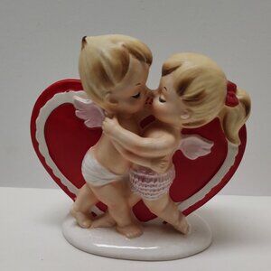Vintage Lefton Valentine's Day Kissing Cherub Planter